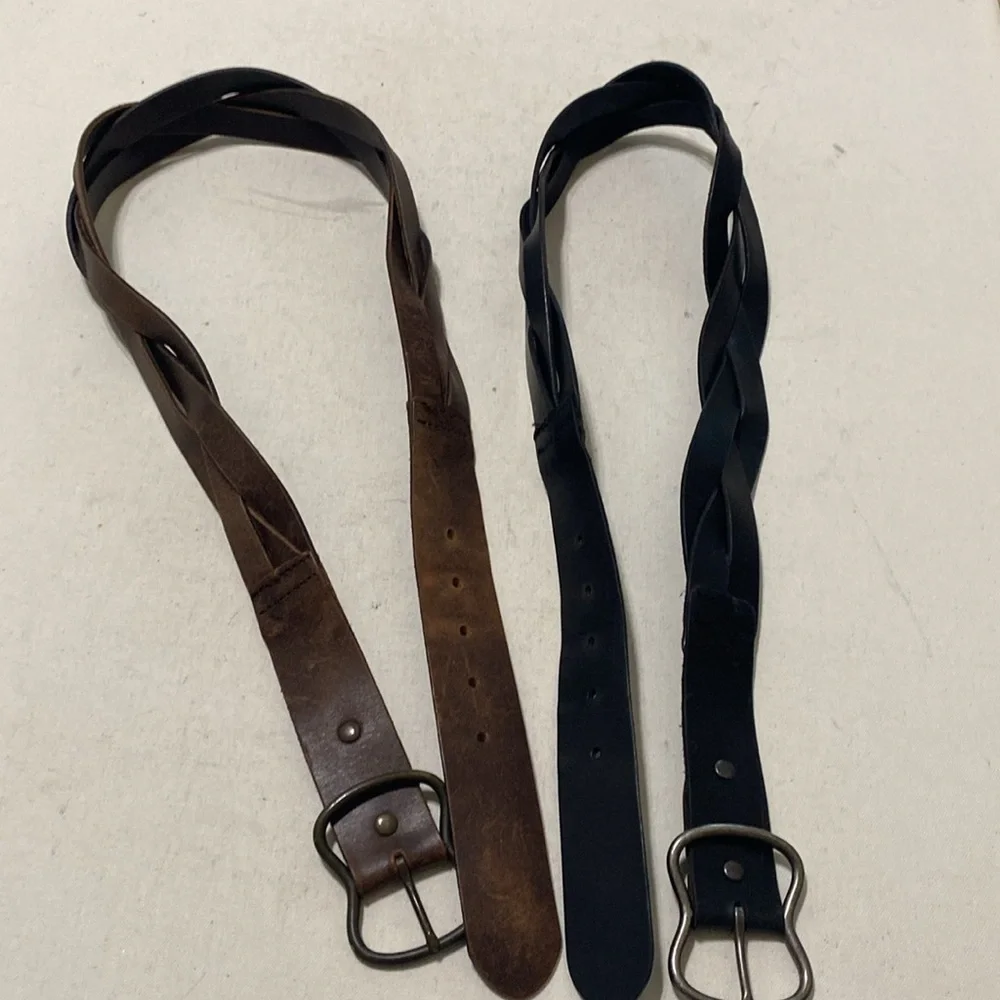 Vintage Black and Brown Leather Belts women M boho festival casual set of 2 Y2K